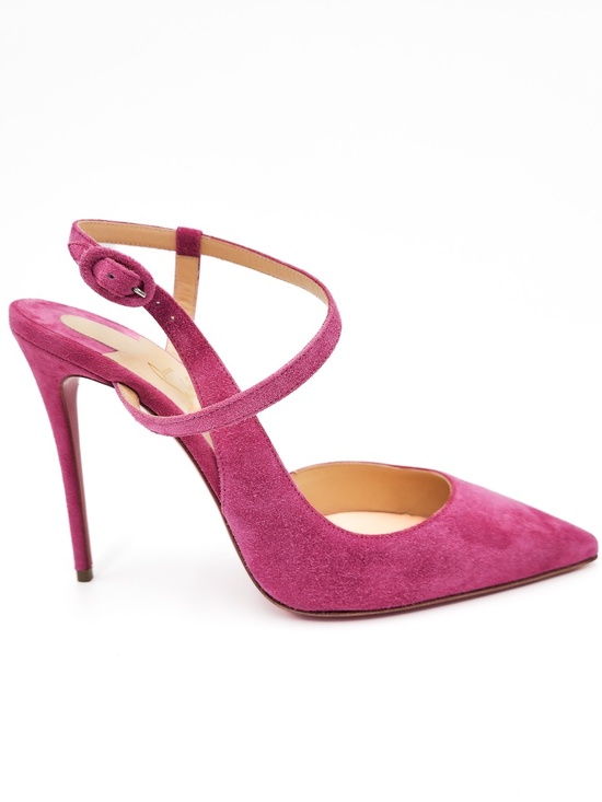 Christian Louboutin Shoes - Christian Louboutin Pink Suede Slingback Cross Strap Buckle Pumps Heels EU 38